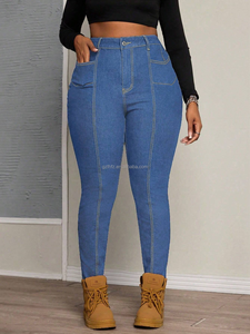 批发哥伦比亚女式紧身牛仔裤高腰和臀部提升踝扣紧身铅笔裤牛仔面料 - Product Image 2