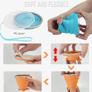 Vente en gros de tasses à café pliables en silicone réutilisables sans BPA, portables, pour le sport et les voyages, gobelets pliables, bouteilles d'eau pliables, tasses à thé - Product Image 5