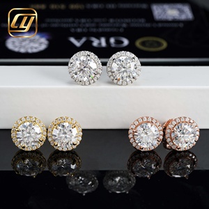 Boucles d'oreilles clous de luxe en moissanite ronde, argent 925 plaqué or 18 carats, bijoux de mariage pour femme, sertissage griffe - Product Image 4