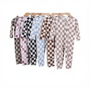 EcoENZO RTS CPC REACH Certified Bamboo Baby Footies Infant Checkered Print YKK Double Zipper Newborn Plaid Spring Autumn Unisex - Product Image 3