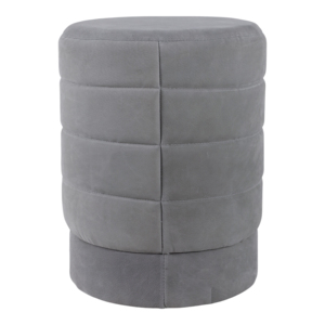 Pouf Rotondo in Velluto Grigio Scamosciato, Poggiapiedi per Arredamento Soggiorno, Sedia per Toeletta, Seduta Decorativa per la Casa - Product Image 3