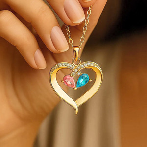 To My Wife Classic Gold Copper Heart Pendant Necklace Custom Text <b>Card</b>-Two Tone Crystal Romantic Jewelry <b>Gift</b> Valentine's Day - Product Image 4