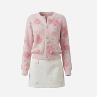 Pull en tricot personnalisé pour femmes, motif floral imprimé, cardigan à manches longues, tricot pour femmes, pull en tricot personnalisé pour femmes, cardigan