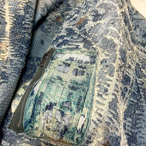 جاكيت دينيم رجالي بتصميم عتيق مع سحاب وغسيل متهالك - Product Image 4