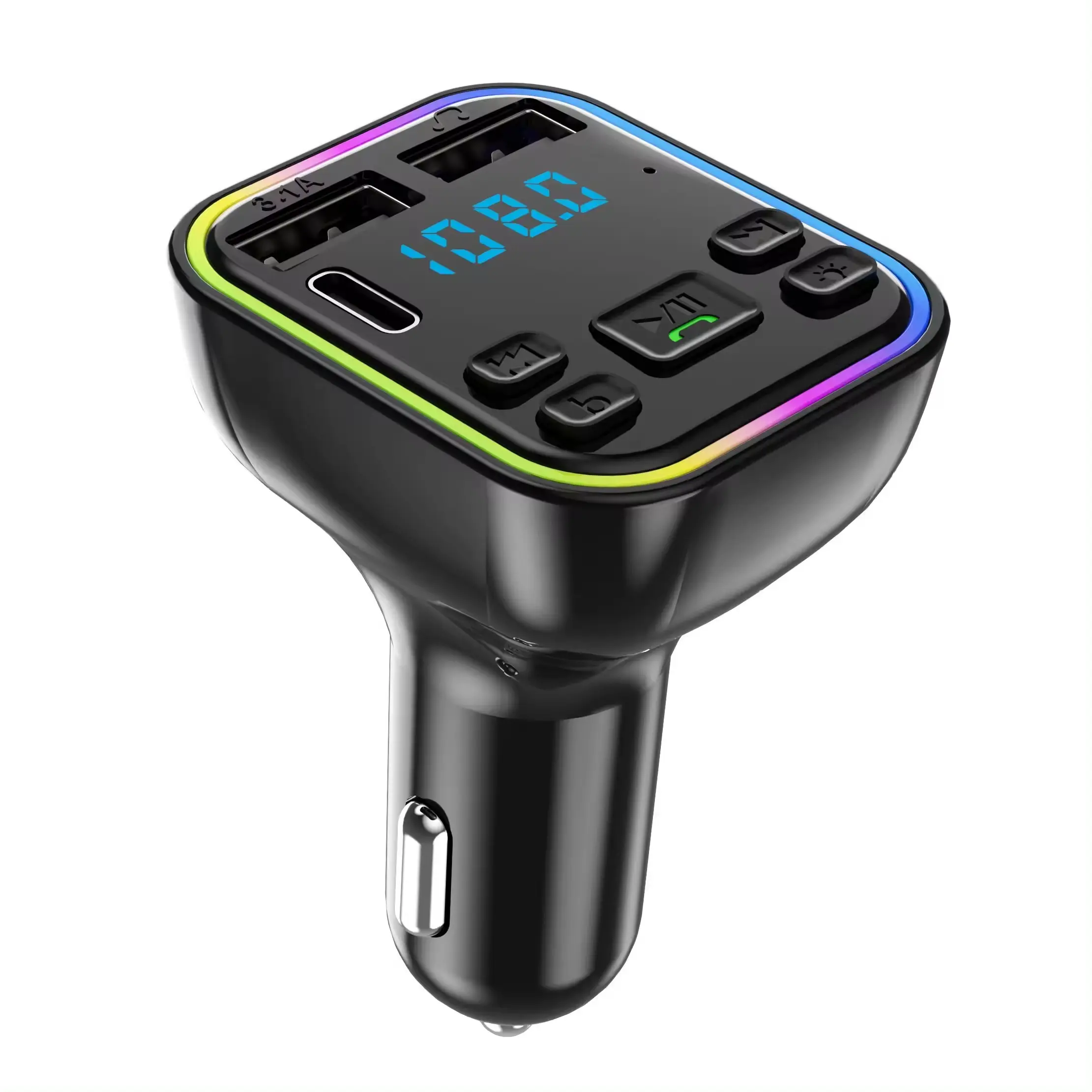 Rgb Lichte Auto Mp3 Fm-Zender Met Type-C En Usb Audio-Integratie