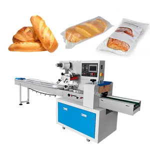 Flow horizontal pack baguette bread pillow bag packaging automatic bakery toast bread packaging machine