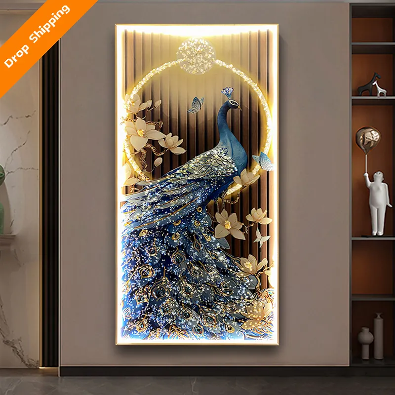 Odern-Pintura Artística de pavo real minimalista, sala de estar, porche, cristal de porcelana para el hogar, Fondo de pared