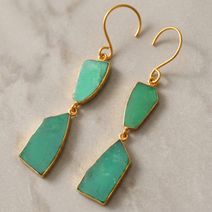 Natural Chrysoprase Gemstone Fancy Shape Handmade Gold Plated Sterling <b>Silver</b> Trendy <b>Wedding</b> Dangle Earrings Jewelry Wholesaler - Product Image 3