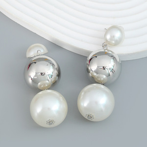 Pendientes Largos Exagerados de Moda Kaimei, Estilo Hip-hop, con Cuentas Redondas <span class=keywords><strong>CCB</strong></span>, Perlas Colgantes, Plata, Perlas Redondas Grandes - Product Image 3