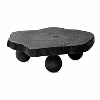 Table basse en bois massif style Wabi-Sabi, noire, de faible hauteur, table d'appoint irrégulière, table centrale pour salon