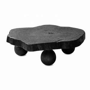 <span class=keywords><strong>Tavolino</strong></span> <span class=keywords><strong>da</strong></span> Caffè <span class=keywords><strong>in</strong></span> <span class=keywords><strong>Legno</strong></span> Massello Stile Wabi-Sabi, Tavolo Basso Nero con Bordo Irregolare per Soggiorno - Product Image 1