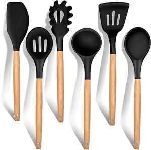 <span class=keywords><strong>Breal</strong></span> top-Juego de utensilios de cocina de silicona, mango de madera, color gris, con soporte, 11 Uds. - Product Image 1