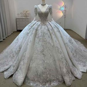 Robe de mariée de luxe, robe de bal de mariée, col en V, robe de mariée élégante à la française, Lsjj72 - Product Image 1