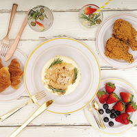 Assiettes rondes jetables en plastique PS avec bordure argentée et or rose de qualité alimentaire, assiettes à dîner commerciales pour restaurants et fêtes