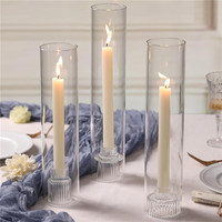 Bougeoir cylindrique en verre coupe-vent pour bougies coniques, idéal pour la maison, les mariages, les centres de table et la décoration de fêtes