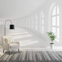 Peinture murale 3D effet visuel, motif Art Déco, fenêtre cintrée, couloir, nature morte, vue sur galerie, taille personnalisée, pour intérieur/extérieur