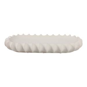 Plateau en céramique à bord festonné, design minimaliste, décoration d'intérieur, centre de table pour lit ou table basse - Product Image 1