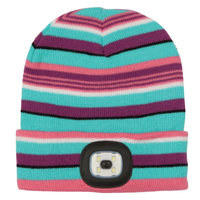 Bonnet en tricot acrylique pour enfants avec lumières LED, rayé, couvre-chef d'hiver, trois modes de luminosité pour le camping en plein air, les jeux dans la neige, les promenades nocturnes