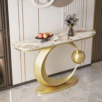 Table Console d'Entrée Grossiste de Luxe au Design Moderne avec Base en Métal Or Rose et Plateau en Marbre Fritté