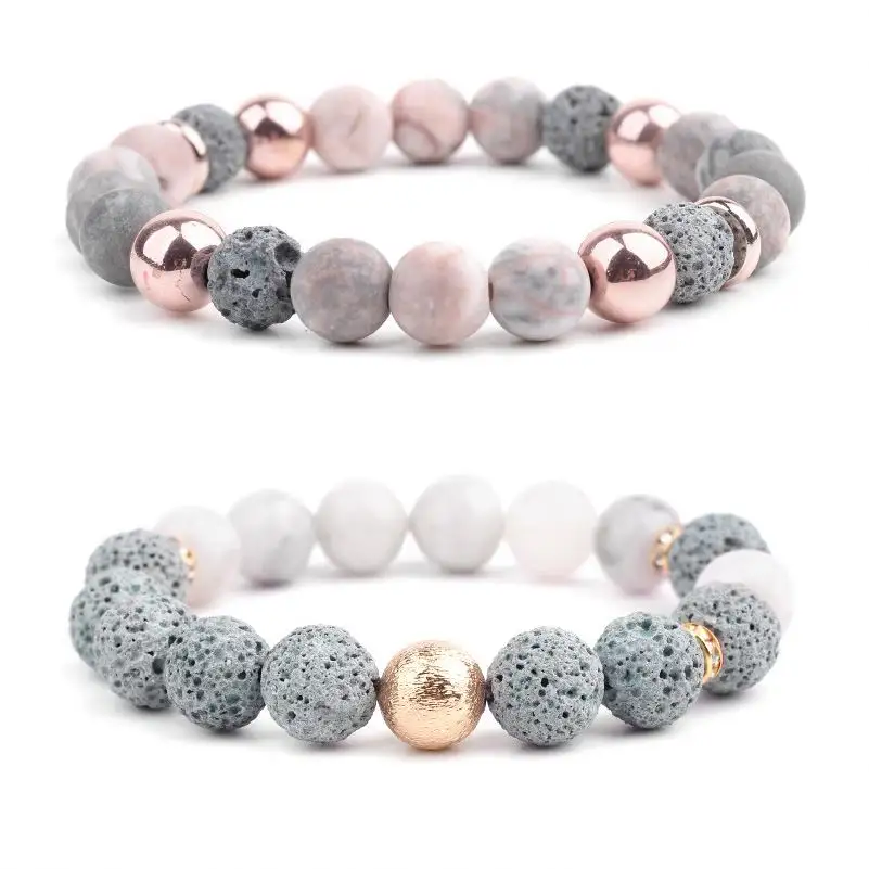 Pulsera de piedra de roca de lava para mujer, difusor de aceite esencial de aromaterapia para mujer, pulseras de cristal curativas naturales, venta al por mayor