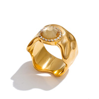 JINYOU 6296 Größe 678 Vintage Edelstahlring, breiter, massiver Ring mit texturiertem, gehämmertem Metall und eingelegtem Zirkonia.