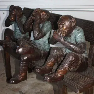 热卖三个聪明的猴子雕塑看到听到不说邪恶图青铜猴子雕像