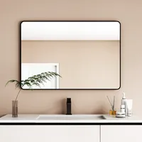 Aluminum Alloy Framed Bathroom Wall Mirror Glass No Punch Self Adhesive Factory Direct Wholesale Support Custom