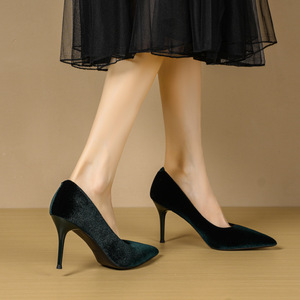 6681N Zapatos de Tacón Alto con Punta en Pico y Tacón de Aguja de Terciopelo Sólido, Zapatos de Oficina Cómodos y Fáciles de Poner, para Todas las Temporadas, Moda Femenina - Product Image 1