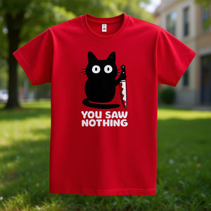 T-shirt You Saw Nothing Black Cat Knife in cotone rosso, taglia unisex per adulti - Product Image 3