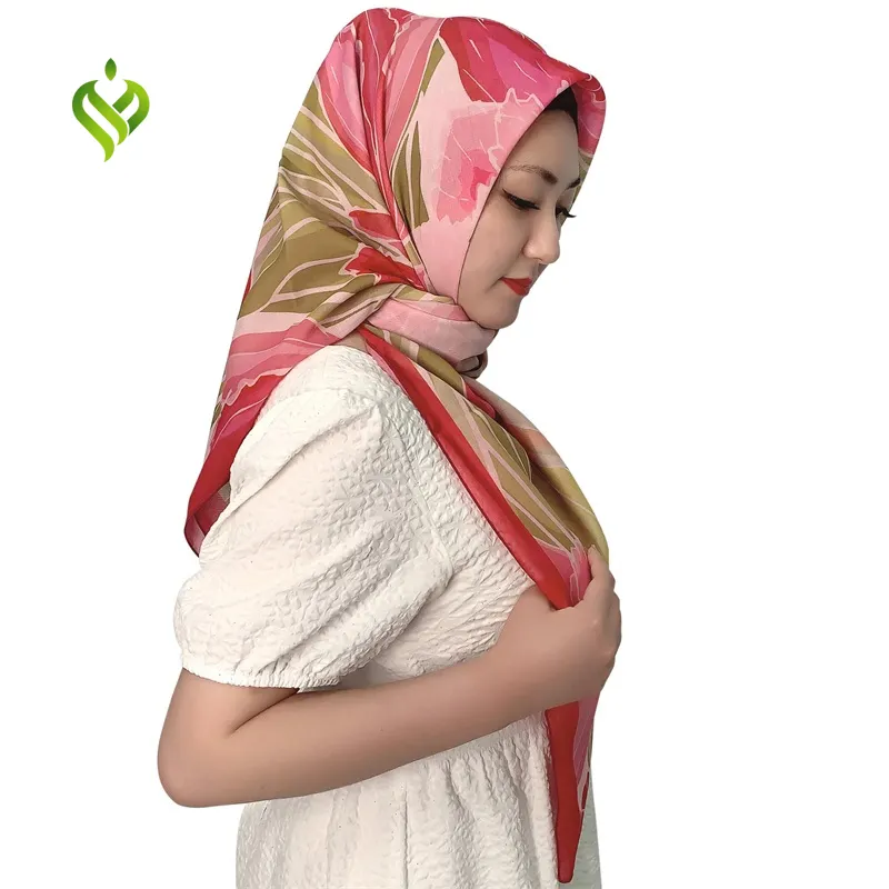 حجاب مربع من القطن عالي الجودة ووشاح فوال مطبوع ديجيتال