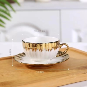 European Gold Plated Ceramic Coffee <b>Cup</b> 220ml Tea <b>Cups</b> <b>Set</b> Porcelain <b>Cups</b> and Saucers <b>Set</b> of 6 - Product Image 6