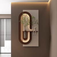 Vente en gros de vase simple haut de gamme 3D moderne plante verte artificielle réaliste art mural à LED peinture décorative en grès écologique