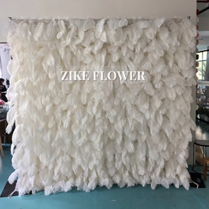 Suministros para Fiestas de Cumpleaños, Alquiler de Cabinas de <span class=keywords><strong>Fotos</strong></span>, Pared de Flores de 8 pies x 8 pies, Telones de Fondo Enrollables de Plumas de Avestruz Blancas para Eventos - Product Image 2