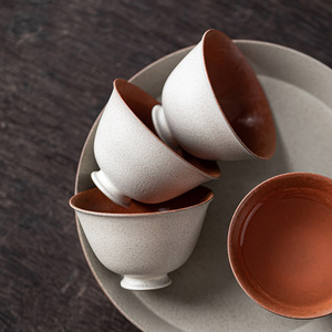 Guanlan Coarse Pottery Stem Cup Gray Glaze Single Tasting Cup For Kung Fu <b>Tea</b> <b>Set</b> Household Use - Product Image 4