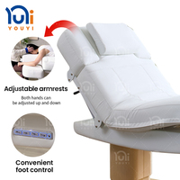 Lit de beauté électrique blanc à 4 moteurs, chauffant et réglable, pour soins du visage et massage, avec base dorée LED pour salon