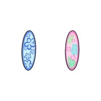 Broche en émail 'Planche de surf estivale' pour vacances à la plage, motif fleur bleue et feuille de Monstera rose, en métal, pour sac à dos et veste