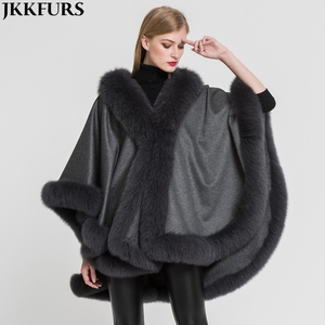 Capes en cachemire et fourrure de renard véritable pour femme, <span class=keywords><strong>Poncho</strong></span> pour le printemps, l'automne et l'hiver, châle doux, à la mode, 100% - Product Image 5