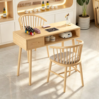 Table de manucure en bois avec 4 chaises, ensemble de mobilier pour salon de manucure, poste double pour nail art avec tiroir pour salon de beauté