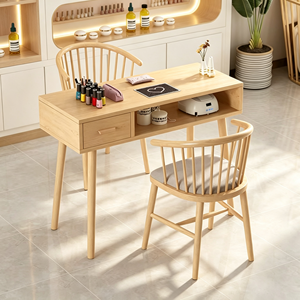 Table de manucure en bois avec 4 chaises, ensemble de mobilier pour salon de manucure, poste double pour nail art avec tiroir pour salon de beauté - Product Image 5