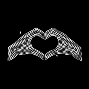 Hand Heart Rhinestone Transfer Template Iron-On Bling Crystal Decals Hotfix Strass for T-Shirts and <strong>Shoes</strong> <strong>Motif</strong> Style - Product Image 1