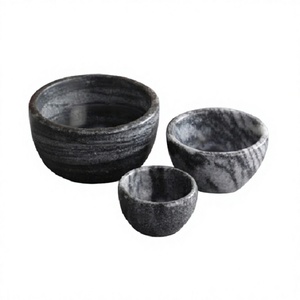 ชุดชามอาหารทรงกลม 3 ขนาด สีดำลายหินอ่อน สำหรับใช้ในโรงแรมและร้านอาหาร - Product Image 1