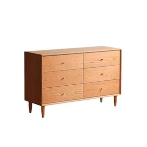 Cómoda de Madera Maciza de Estilo Nórdico con Seis Cajones, Mueble de Almacenamiento para Dormitorio en Madera de Cerezo, Diseño Minimalista - Product Image 5