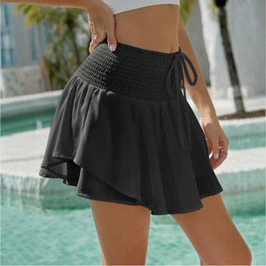Minifalda con volantes y cintura elástica para <span class=keywords><strong>mujer</strong></span>, con pantalones cortos interiores, de poliéster y elastano, estilo dulce, en blanco y negro, lisa - Product Image 3
