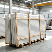 Dalle en pierre frittée 1200x2700x6mm gris clair, aspect grès pleine masse avec veines ondulées fluides pour murs et sols de luxe modernes
