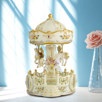 Boîte à musique carrousel de style européen, origine Chine, cadeau d'anniversaire pour filles, meilleur ami des enfants, artisanat en résine miniature de Noël