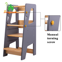 Tour d'apprentissage en bois pour enfants, tabouret d'aide en cuisine réglable pour tout-petits, marchepied Montessori avec barrière de sécurité pour enfants