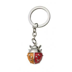 Porte-clés en cristal avec pendentif en émail jaune et rouge en forme de coccinelle - Product Image 1