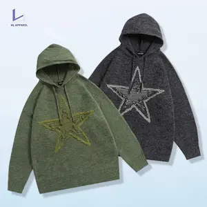 HL manufacturer wholesale unisex winter knitted warm hooded sweater OEM custom men's vintage star retro tapestry hoodie