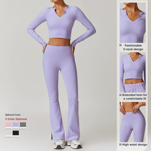 Autunno inverno sport manica lunga Gym Leggings giacca Casual <span class=keywords><strong>allenamento</strong></span> 5 pezzi tuta da donna a vita alta ampia Set Yoga - Product Image 3