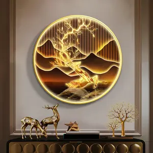Wholesale Nordic Elk Deer Abstract Led Painting Planet Led Wall Art Porcelain Crystal Painting For Home
